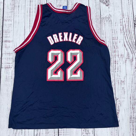 Champion Houston Rockets Drexler #22 Jersey Men’s XL 52 Navy 90s Vintage - Picture 2 of 5